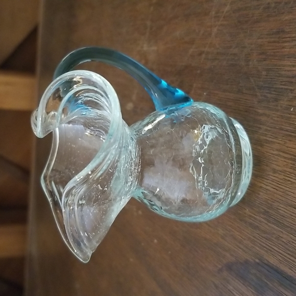 Vintage Clear Miniature Aqua Crackle Glass Pitcher - Picture 3 of 8